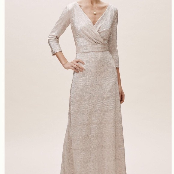 BHLDN Anthro Diedra Rose Gold Metallic Wrap Front Gown Floor Length Dress - Picture 16 of 16